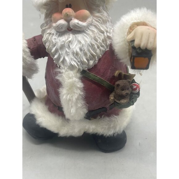 Christmas Santa figurine lantern bear toys staff foe fur red white 5.5" READ - Picture 3 of 8